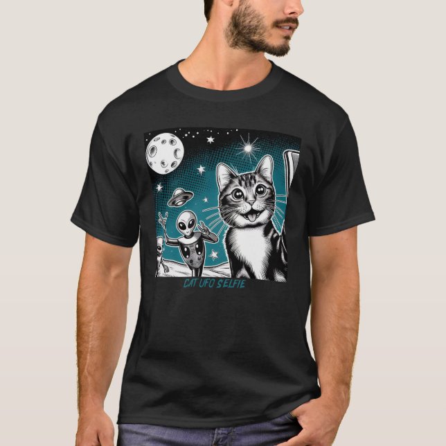 Camiseta Cat UFO Selfie: Green Alien #8 (Frente)
