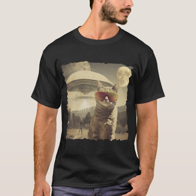 Camiseta Cat UFO Selfie: Invasion / Herren Tshirt #1 (Frente)