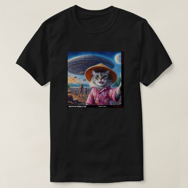 Camiseta Cat UFO Selfie: Presente Do Kitten #02 (Frente do Design)