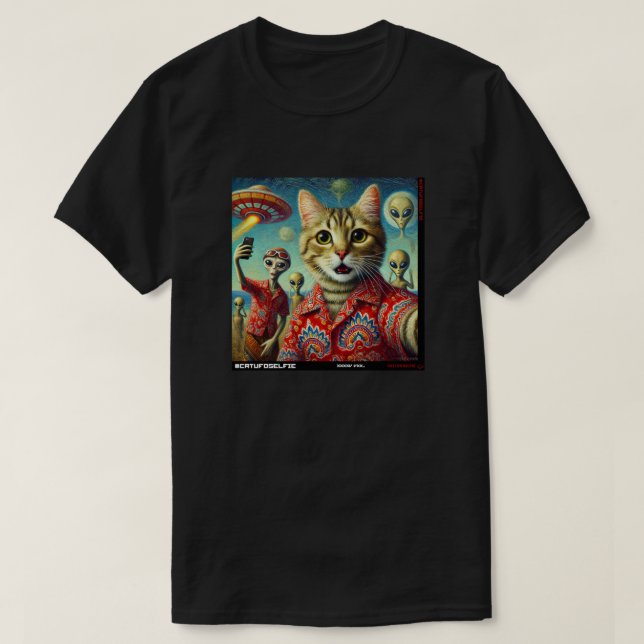Camiseta Cat UFO Selfie: Presente Do Kitten #05 (Frente do Design)