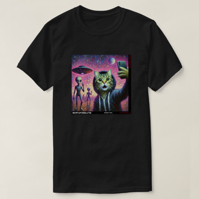 Camiseta Cat UFO Selfie: Presente Do Kitten #08 (Frente do Design)