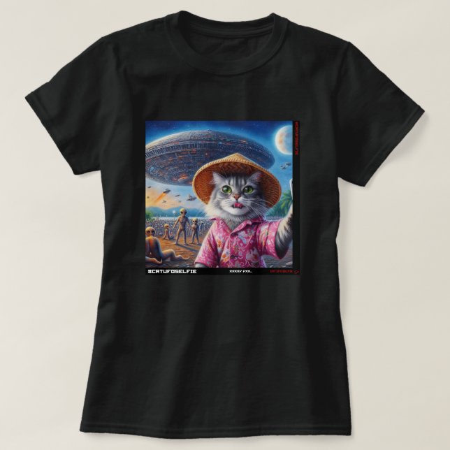 Camiseta Cat UFO Selfie: Presente Do Kitten #11 (Frente do Design)