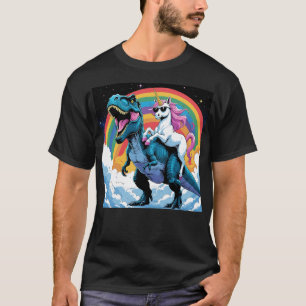 Camiseta Cat Unicorn Andando Dinossauro Kitten Sobrevoando