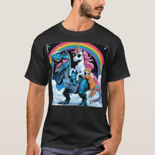 Camiseta Cat Unicorn Andando Dinossauro Kitten Sobrevoando