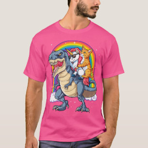 Camiseta Cat Unicorn Andando Dinossauro T Rex Kitten Lover