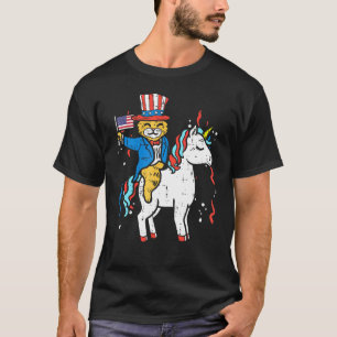 Camiseta Cat Unicorn Estados Unidos Bandeira Americana 4 De