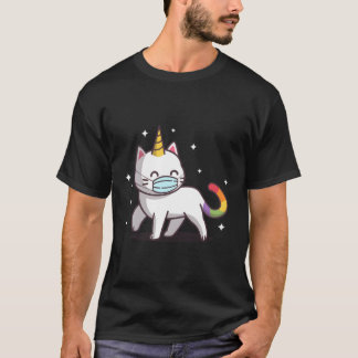 Camiseta Cat Unicorn Rainbow Face Máscara Engraçado Gato Me