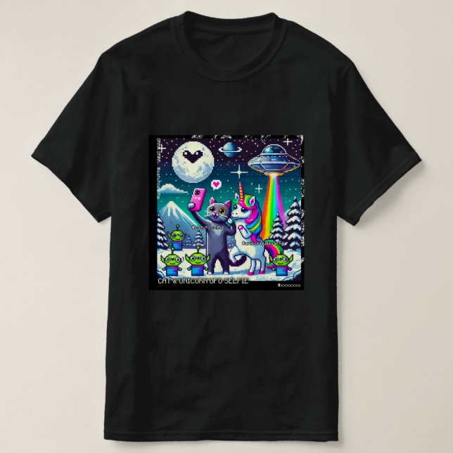 Camiseta Cat & Unicorn UFO Selfie: Big Meeting #10 (Frente do Design)