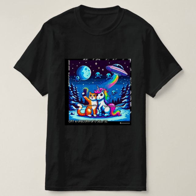 Camiseta Cat & Unicorn UFO Selfie: Big Meeting #4 (Frente do Design)