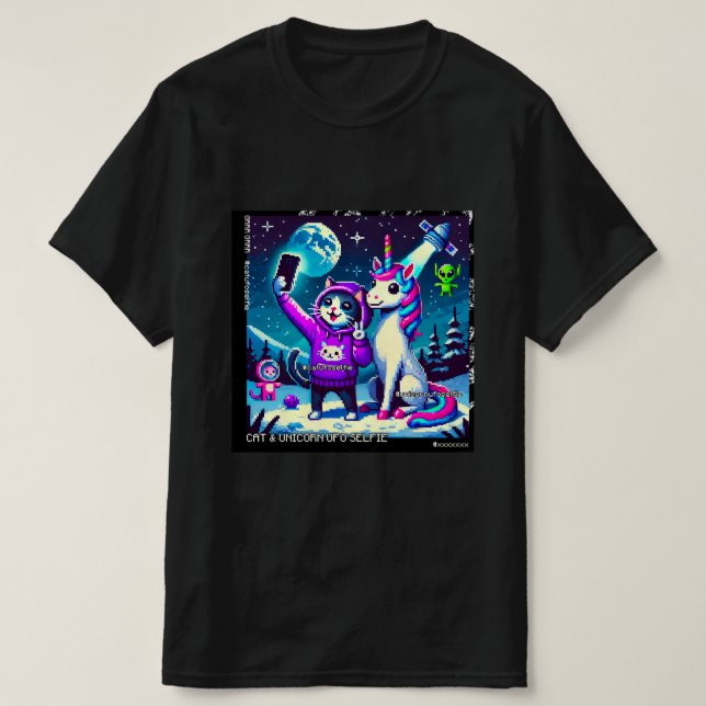 Camiseta Cat & Unicorn UFO Selfie: Big Meeting #5 (Frente do Design)