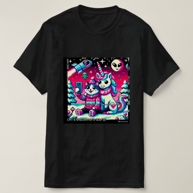 Camiseta Cat & Unicorn UFO Selfie: Big Meeting #7 (Frente do Design)