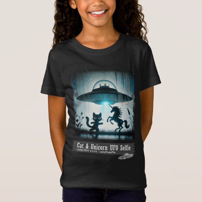 Camiseta Cat & Unicorn UFO Selfie: Nave de Alienígena (cria (Frente)