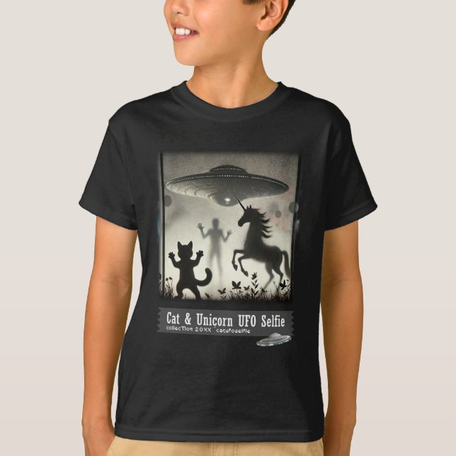 Camiseta Cat & Unicorn UFO Selfie: Nave de Alienígena (cria (Frente)