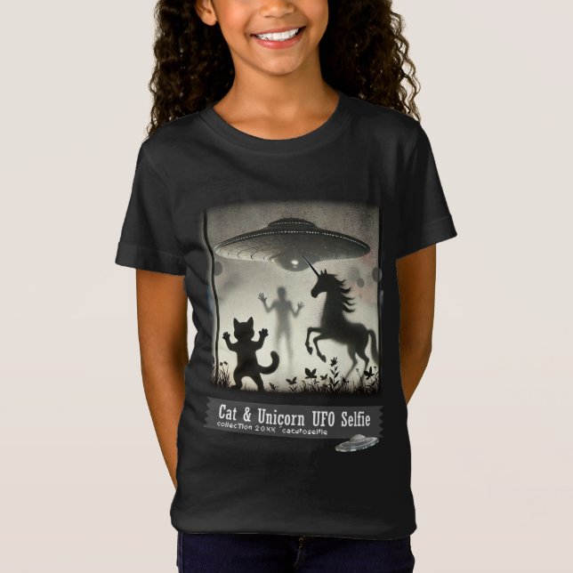 Camiseta Cat & Unicorn UFO Selfie: Nave de Alienígena (cria (Frente)