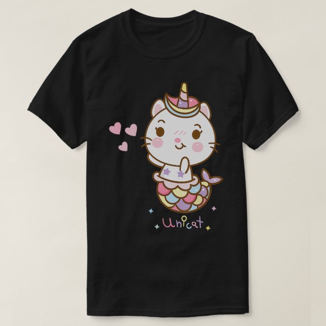 Camiseta Cat Unicorn Unicat Mermaid Cat eu acredito em Cati (Frente do Design)