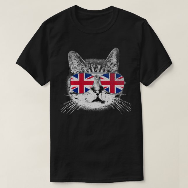 Camiseta Cat Union Jack Flag Country Retro England (Frente do Design)