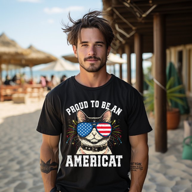 Camiseta Cat US Flag Sunglass Orgulha Ser Um Americano (Criador carregado)