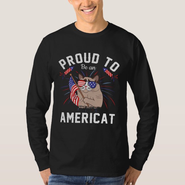 Camiseta Cat US Flag Sunglasses Proud To Be An Americat (Frente)