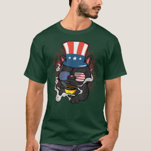 Camiseta Cat USA Flag Americano Óculos de sol, Engraçados G