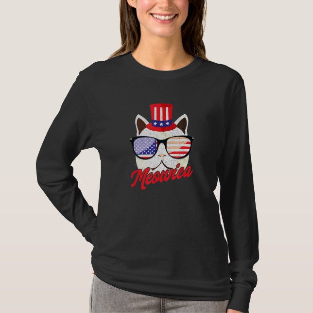 Camiseta Cat Usins Bandeira Óculos De Sol 4º De Julho Homen (Frente)