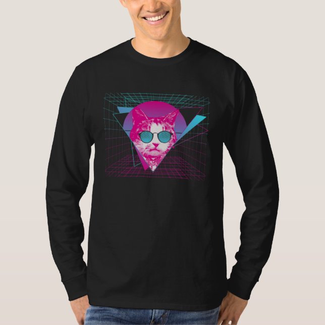 Camiseta Cat Vaporwave Cat Sunglasses Esthetic Kitten Retro (Frente)