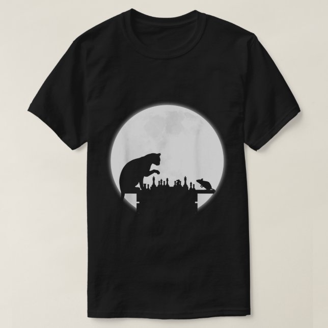 Camiseta Cat vs Mouse Chess | Moonlight Strategy Art (Frente do Design)