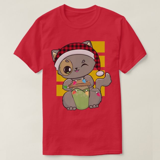 Camiseta Cat Warabi Mochi Drink Anime Kawaii Neko Christmas (Frente do Design)
