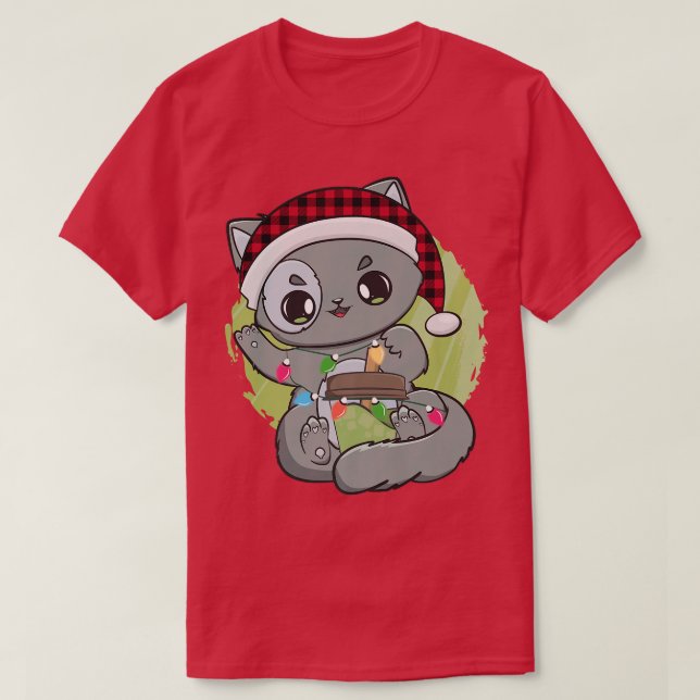 Camiseta Cat Warabi Mochi Drink Anime Kawaii White Christma (Frente do Design)
