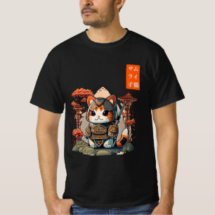 Camiseta Cat Warrior Japonês Escrevendo Anime Art para kawa