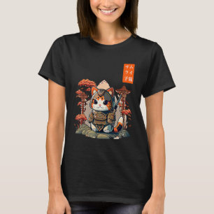 Camiseta Cat Warrior Japonês Escrevendo Anime Art para kawa
