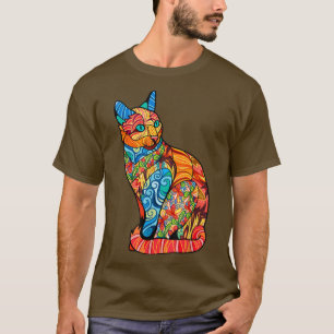 Camiseta Cat Watercolor Mandala Geometria Fractal Sagrada