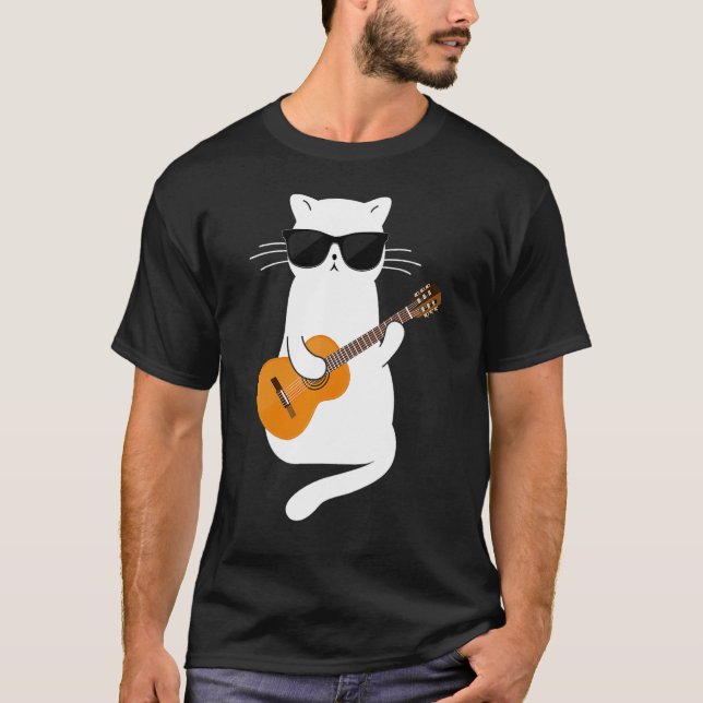 Camiseta Cat wearing sunglasses playing Guitar Guitarist (Frente)
