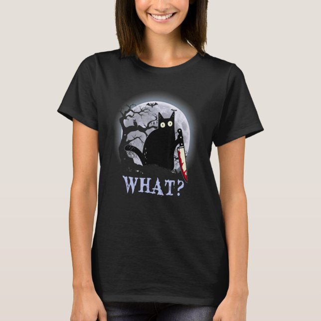 Camiseta Cat Wha Black Cat Com Knife Killer Halloween 2 (Frente)