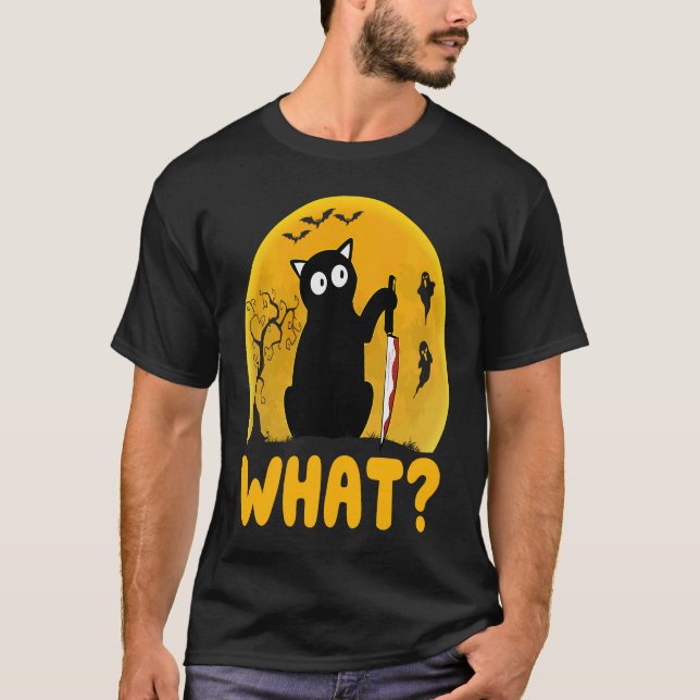 Camiseta Cat What  Black Cat Murderous Cat With Knife Hallo (Frente)