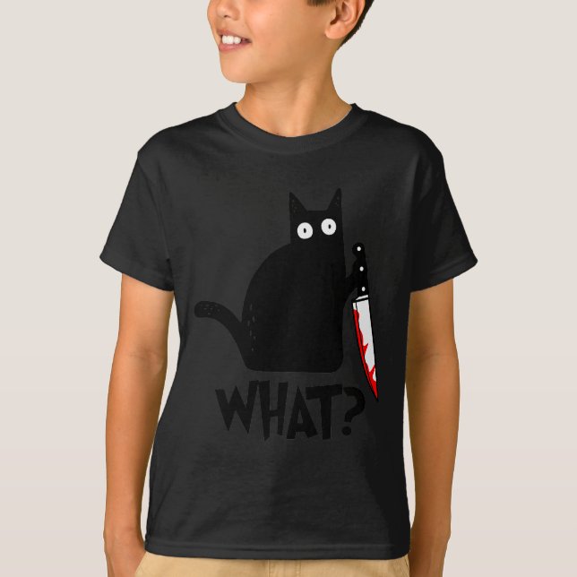 Camiseta Cat What_ Funny Black Cat Murderous Cat With Knife (Frente)