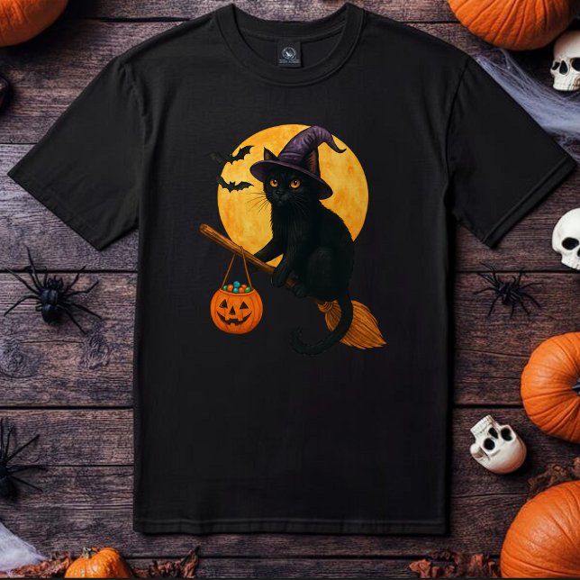 Camiseta Cat Witch Hat Pumpkin Halloween (Criador carregado)