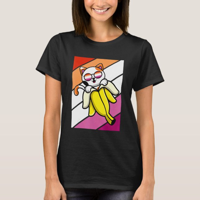 Camiseta Cat With Banana Pride Lesbian Flag LGBTQ Proud All (Frente)