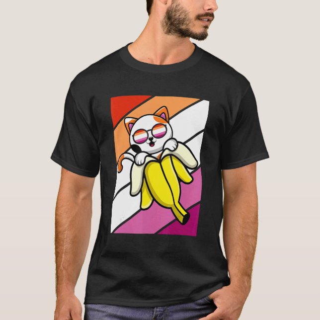 Camiseta Cat With Banana Pride Lesbian Flag LGBTQ Proud All (Frente)