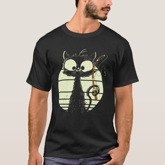 Camiseta Cat With Fishing Rod Fishing Cat Cute Cat (Frente)