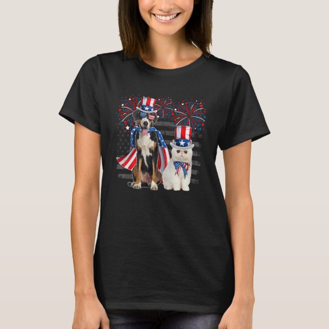 Camiseta Cat With Greater Swiss Mountain Sunglasses America (Frente)