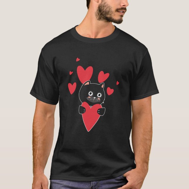 Camiseta Cat With Heart Relationship Love Romantic Valentin (Frente)