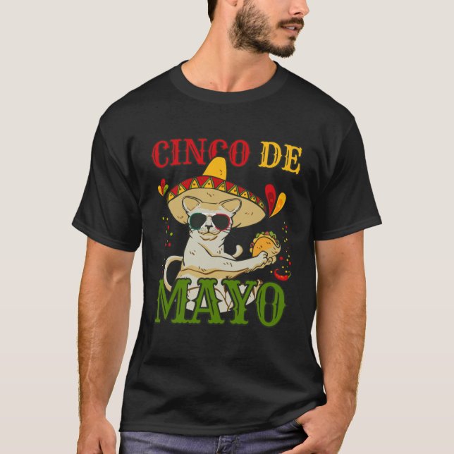 Camiseta Cat With Mexican Hat And Taco  5 Cinco De Mayo (Frente)