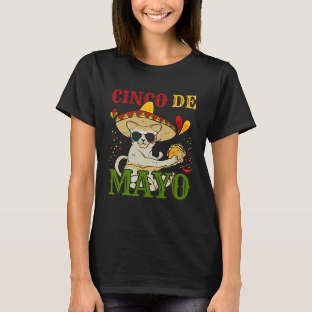Camiseta Cat With Mexican Hat And Taco  5 Cinco De Mayo (Frente)