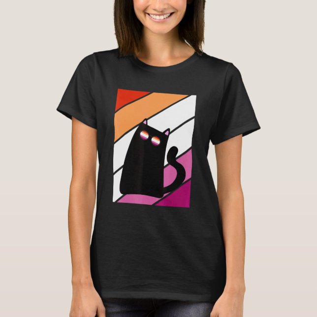 Camiseta Cat With Pride Lesbian Flag LGBTQ Proud Ally Pride (Frente)