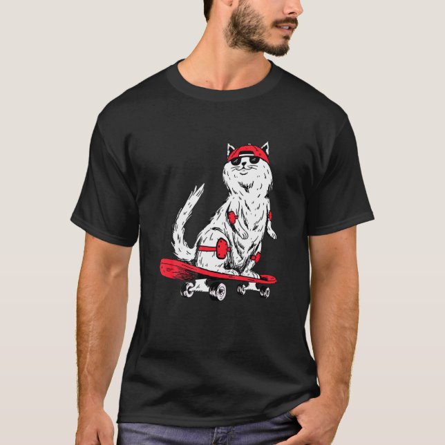 Camiseta Cat With Skateboard Kitten Skater (Frente)