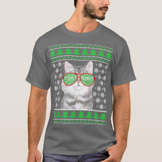 Camiseta Cat with Sunglasses Meowy Ugly Christmas Sweater