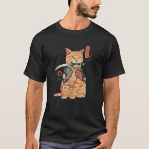 Camiseta Cat Yakuza Cat Samurai Cat Tattoo Style Japão Ani