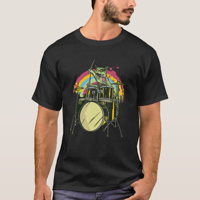 Camiseta Cat  Zombie Cat Drummer  Drum  Music (Frente)