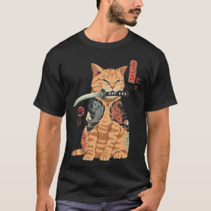 Camiseta Catana Cat Vintage Gato de inspiração japonesa e b