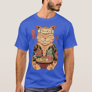 Camiseta Catana Ramen Cat Tatuado Samurai Cat Arte Japonesa